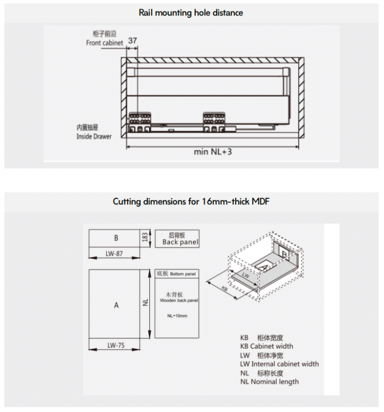 Drawer Railing Section Ultbox Thin Drawer with Square Railing Set | Maxave