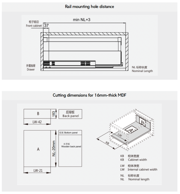 Drawer Railing Section Ultrabox Thin Drawer with Square Railing Set | Maxave